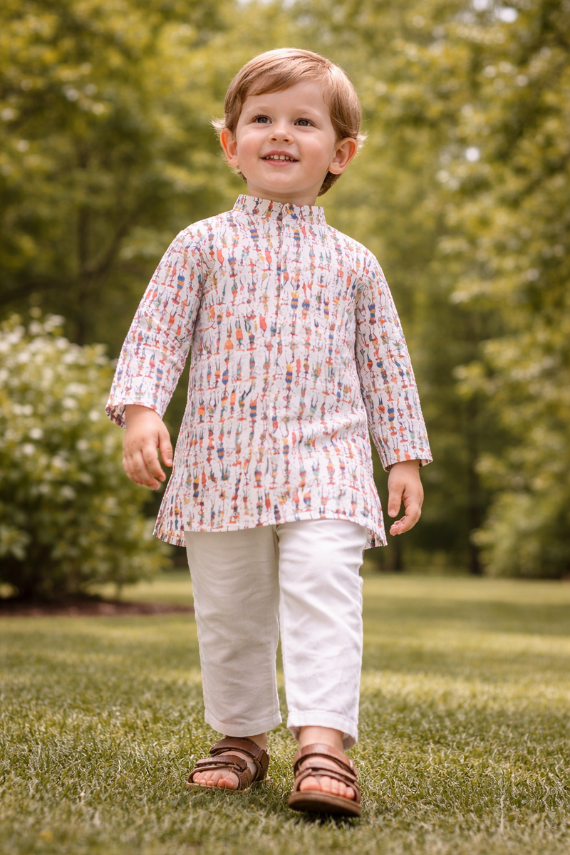 TryBuy Boys White Floral Embroidered Printed Kurta Pajama Set - Size 20 (3-4 Years) | TB_801_KID 4