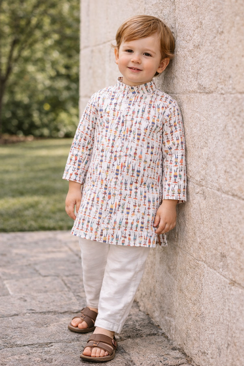 TryBuy Boys White Floral Embroidered Printed Kurta Pajama Set - Size 20 (3-4 Years) | TB_801_KID 7