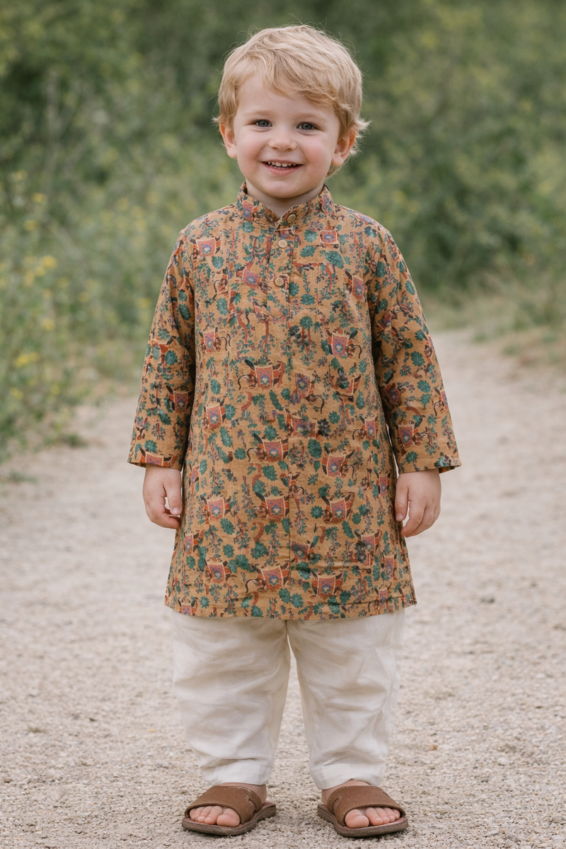 TryBuy Boys Mustard Embroidered Printed Kurta - Size 20 (3-4 Years) | TB_802_KID 1