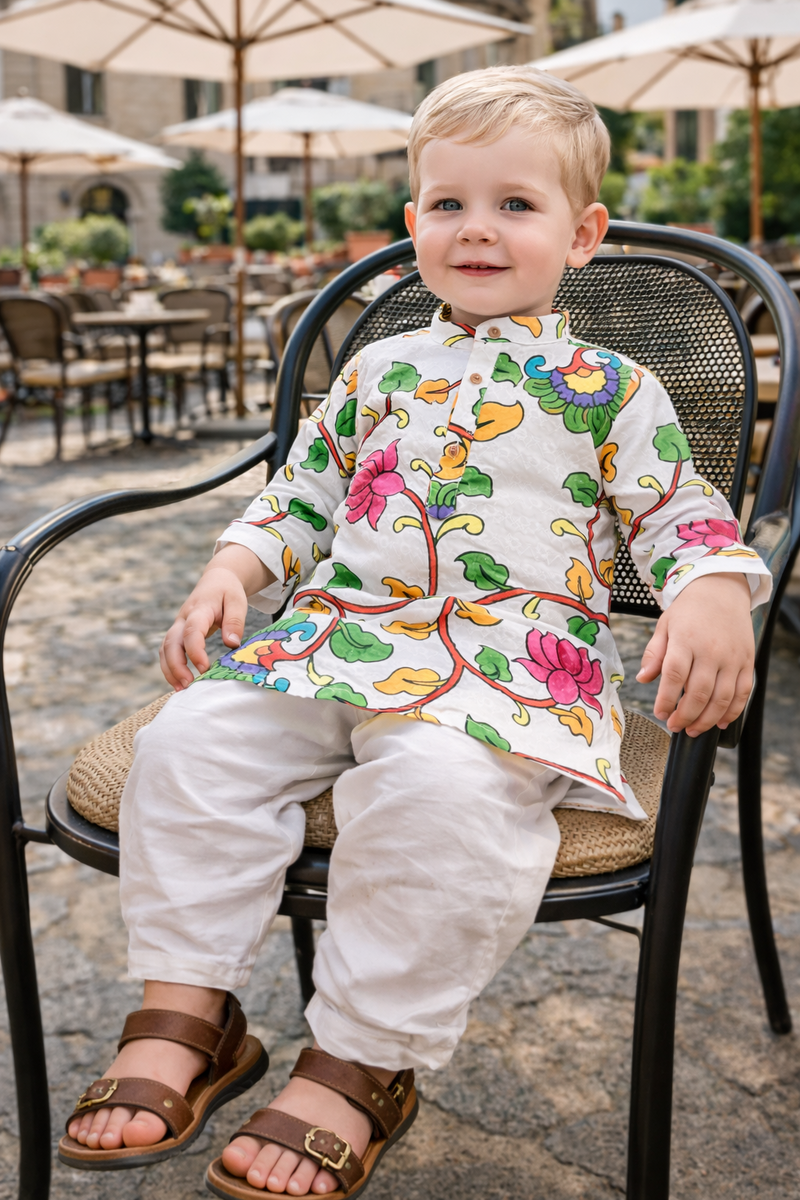 TryBuy Boys White Floral Embroidered Printed Kurta Pajama Set - Size 20 (3-4 Years) | TB_806_KID 6