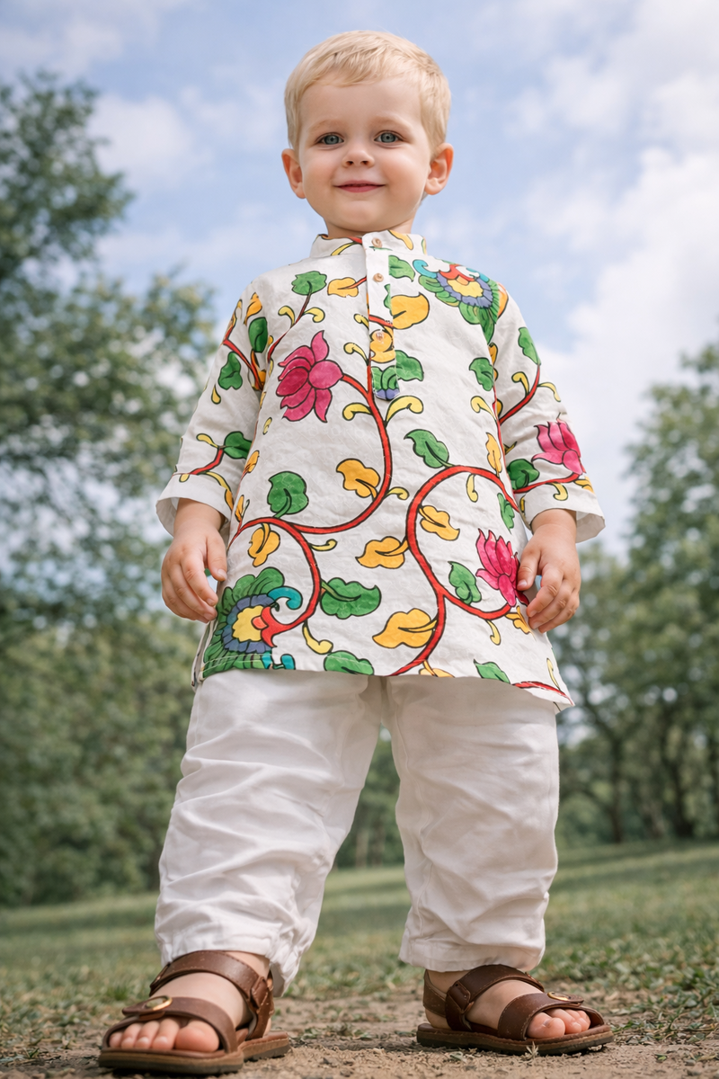 TryBuy Boys White Floral Embroidered Printed Kurta Pajama Set - Size 20 (3-4 Years) | TB_806_KID 7