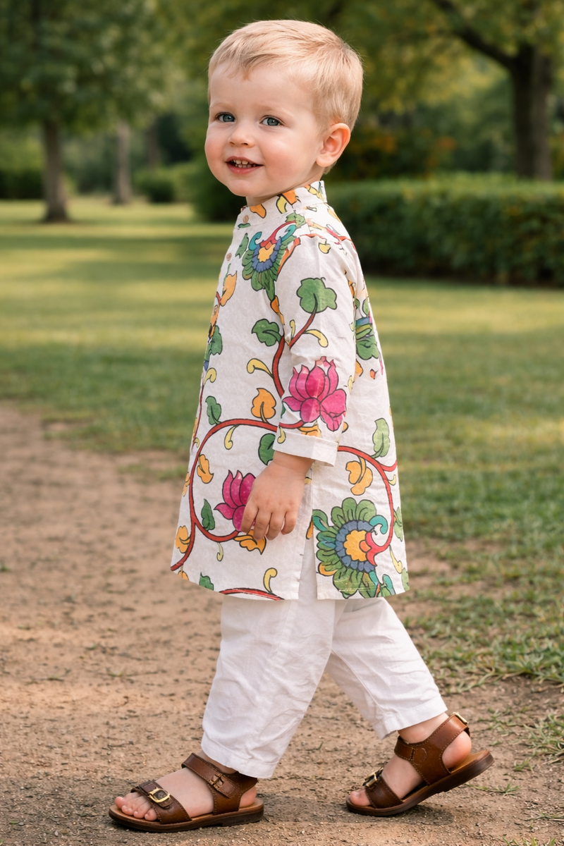 TryBuy Boys White Floral Embroidered Printed Kurta Pajama Set - Size 20 (3-4 Years) | TB_806_KID 3