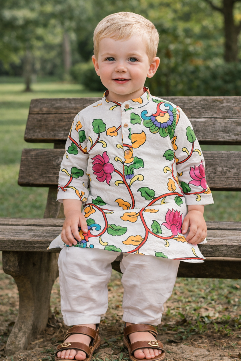 TryBuy Boys White Floral Embroidered Printed Kurta Pajama Set - Size 20 (3-4 Years) | TB_806_KID 4
