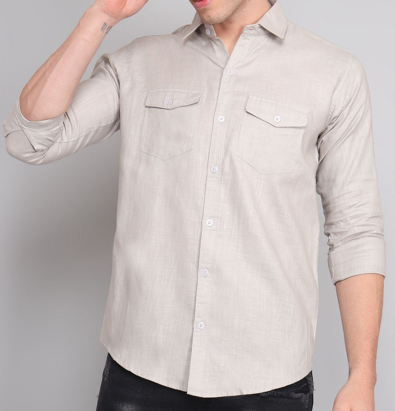 Grey Solid Double Pocket Men's Shirt 1