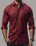 Maroon Double Pocket Cotton Shirt for Men