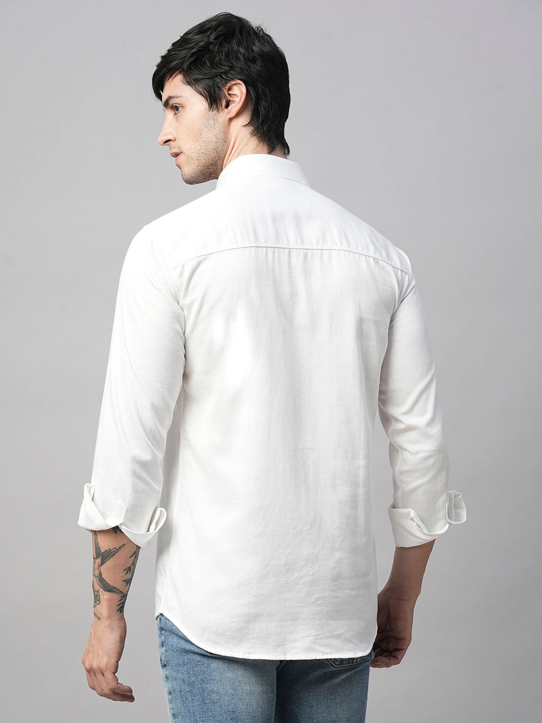 Solid White Cotton Linen Shirt for Men