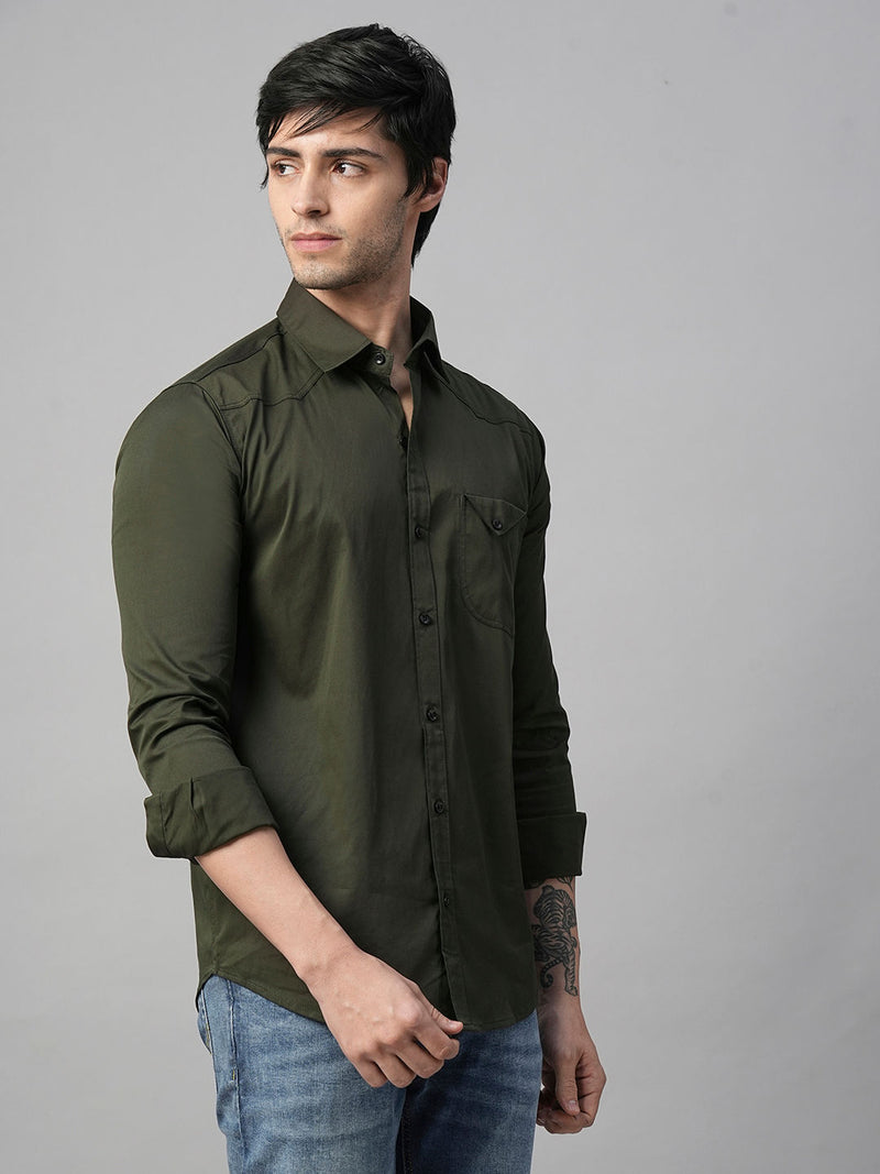Seine Green Cotton Shirts for Men 5