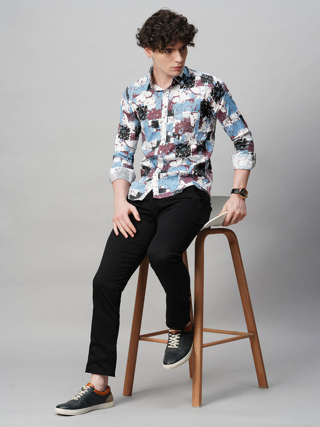 Gritty Cotton Blend Printed Shirt for Men