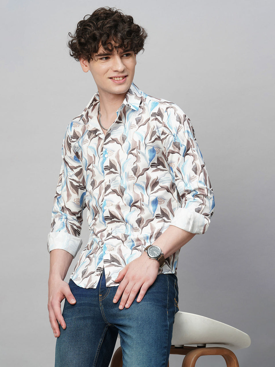 Vivid Printed Cotton Blend Shirt for Men