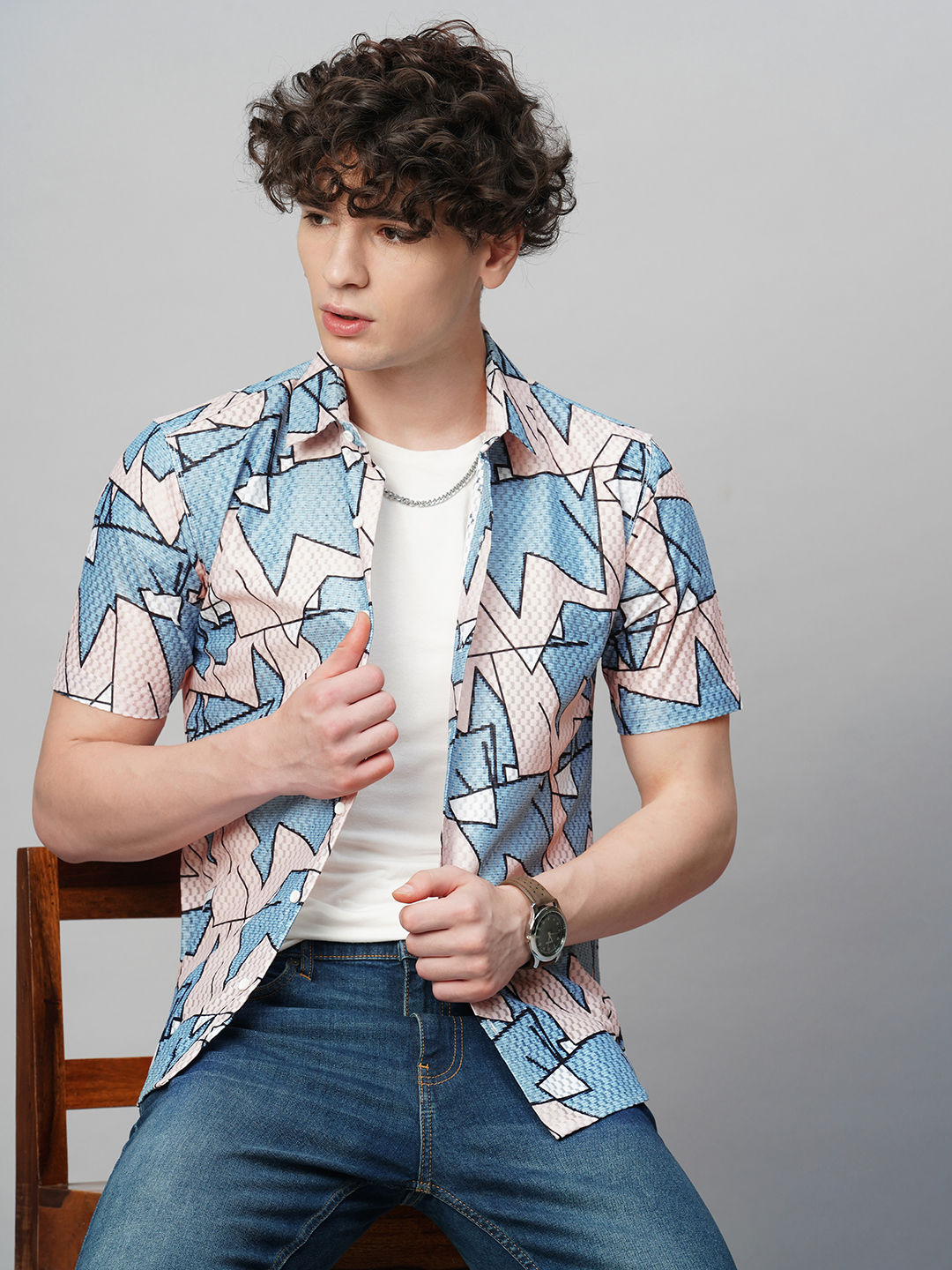 Laidback Cotton Blend Printed Half Sleeves Shirt for Men