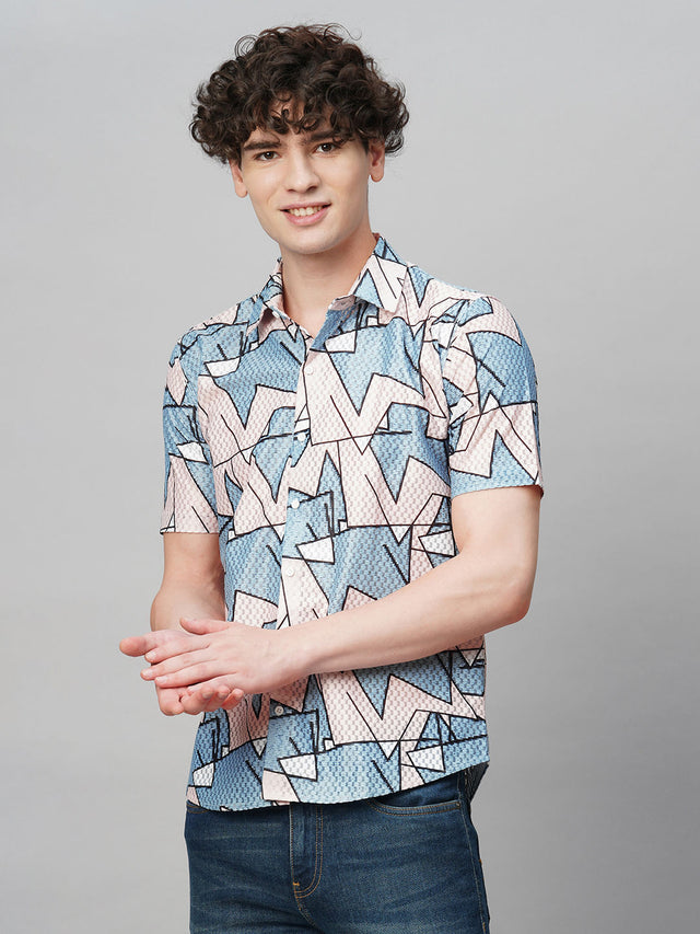 Laidback Cotton Blend Printed Half Sleeves Shirt for Men