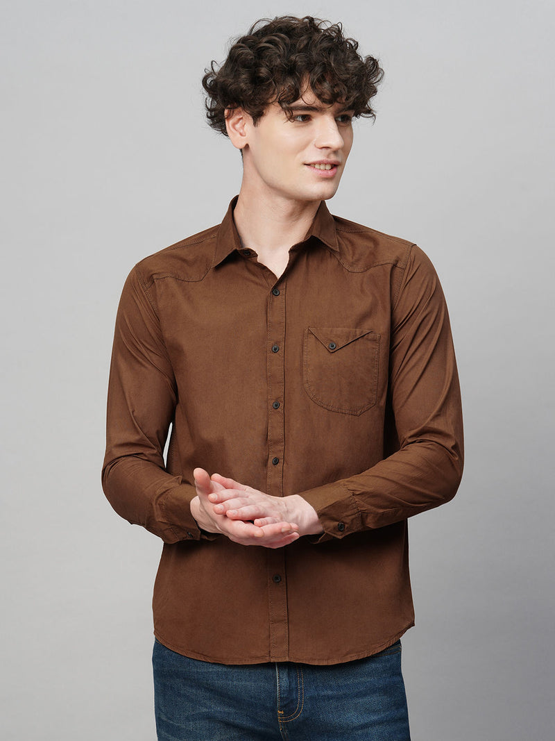 Roadster Brown Solid Shirts for Men 3