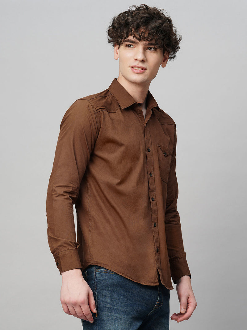 Roadster Brown Solid Shirts for Men 5