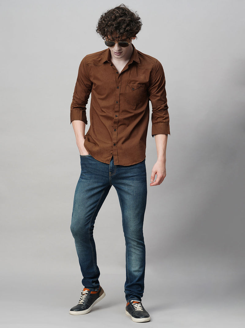 Roadster Brown Solid Shirts for Men 6