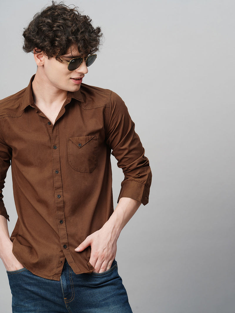 Roadster Brown Solid Shirts for Men 1