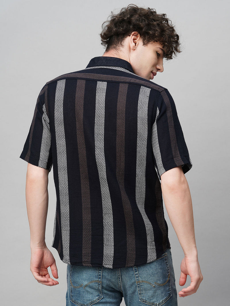 Cultured Crochet Jute Cotton Striped Half Sleeves Shirt for Men 5