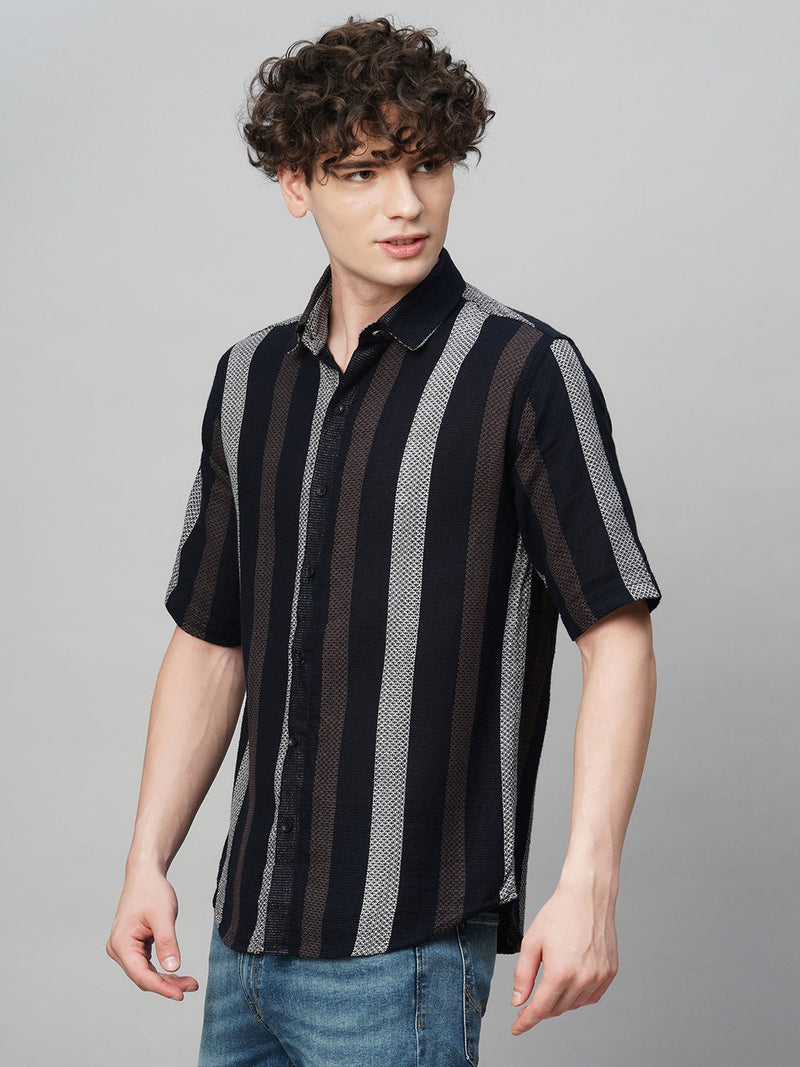Cultured Crochet Jute Cotton Striped Half Sleeves Shirt for Men 9