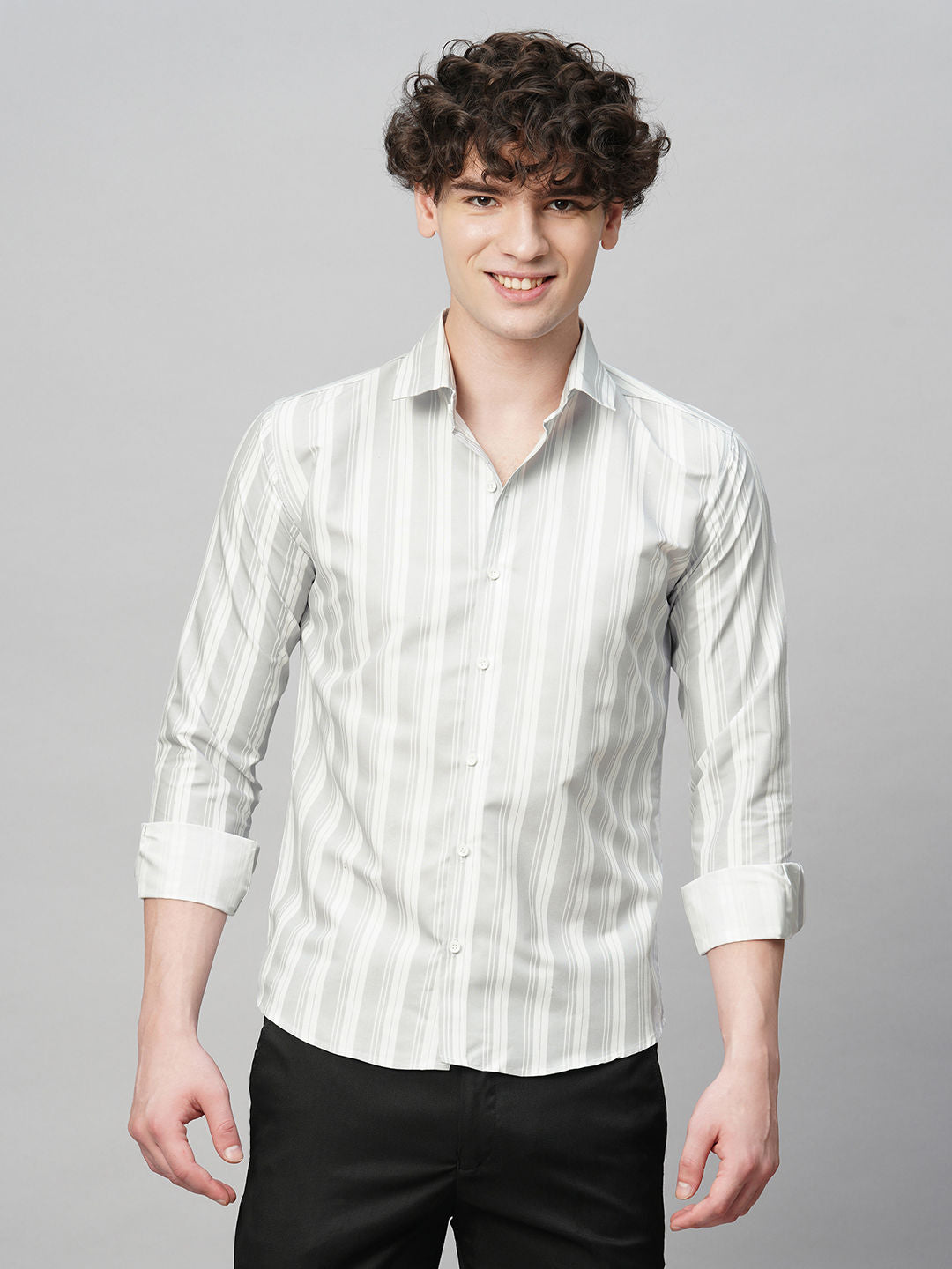 Tailored Striped Cotton Blend Shirt for Men
