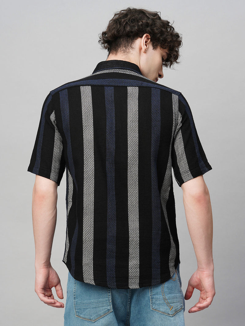 Suave Crochet Striped Half Sleeves Men's Shirt 7