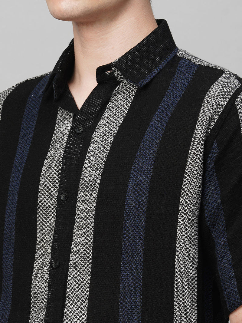 Suave Crochet Striped Half Sleeves Men's Shirt 6