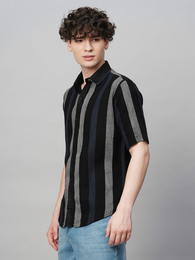 Suave Crochet Striped Half Sleeves Men's Shirt 4