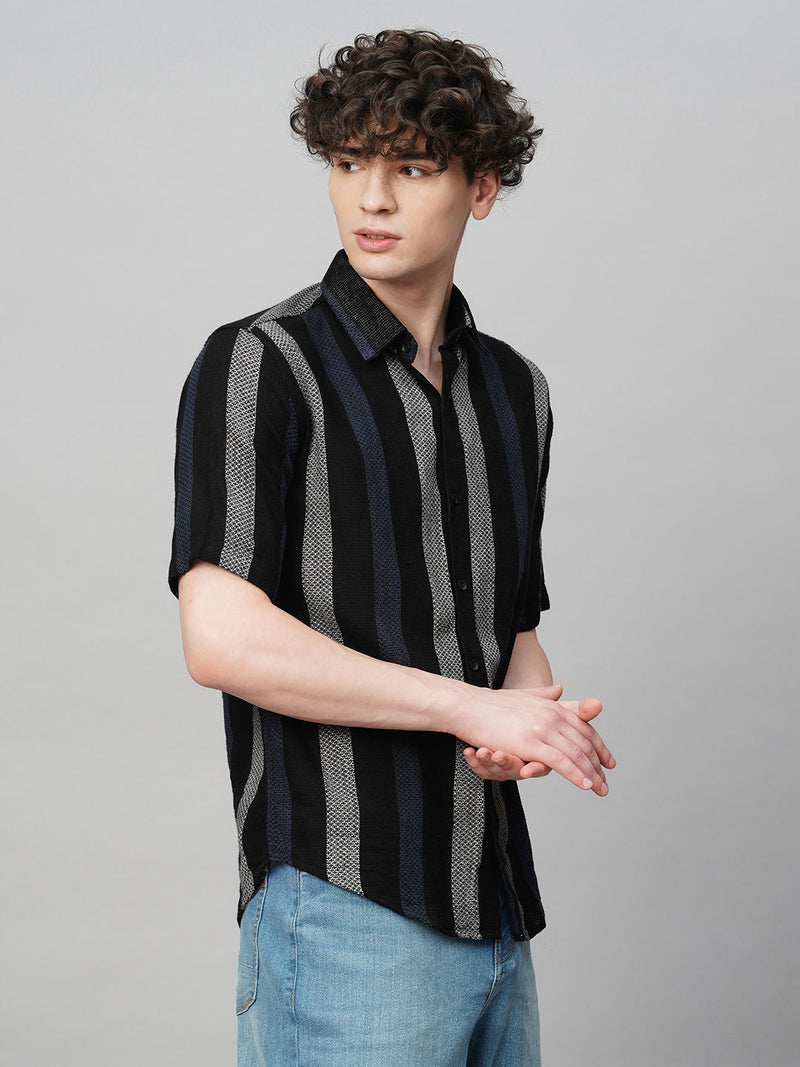 Suave Crochet Striped Half Sleeves Men's Shirt 5