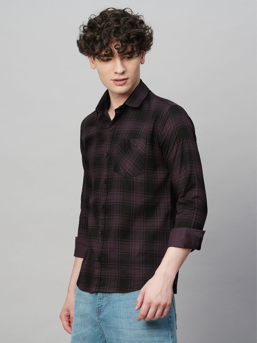 Bespoke Multicolour Checked Shirt for Men