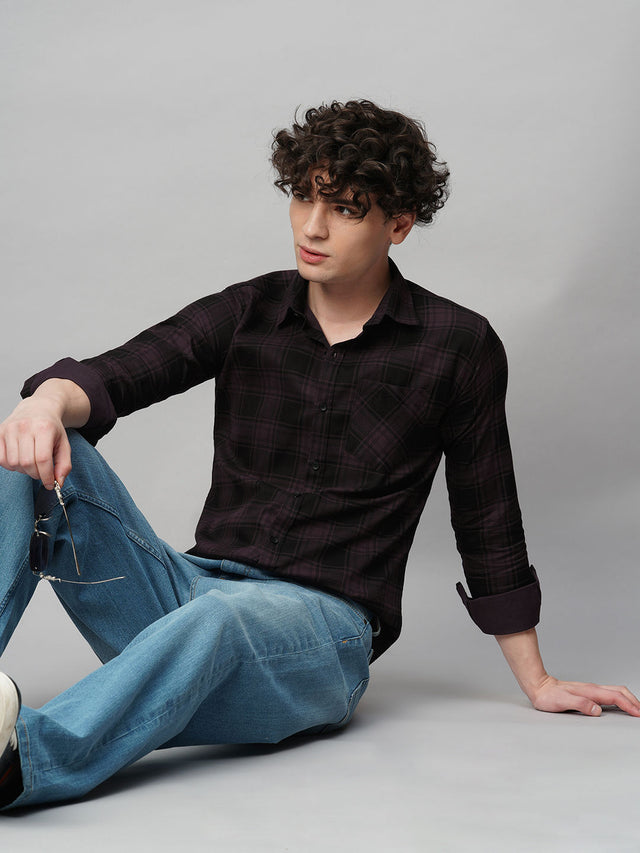 Bespoke multicolour checked cotton shirt for men front view