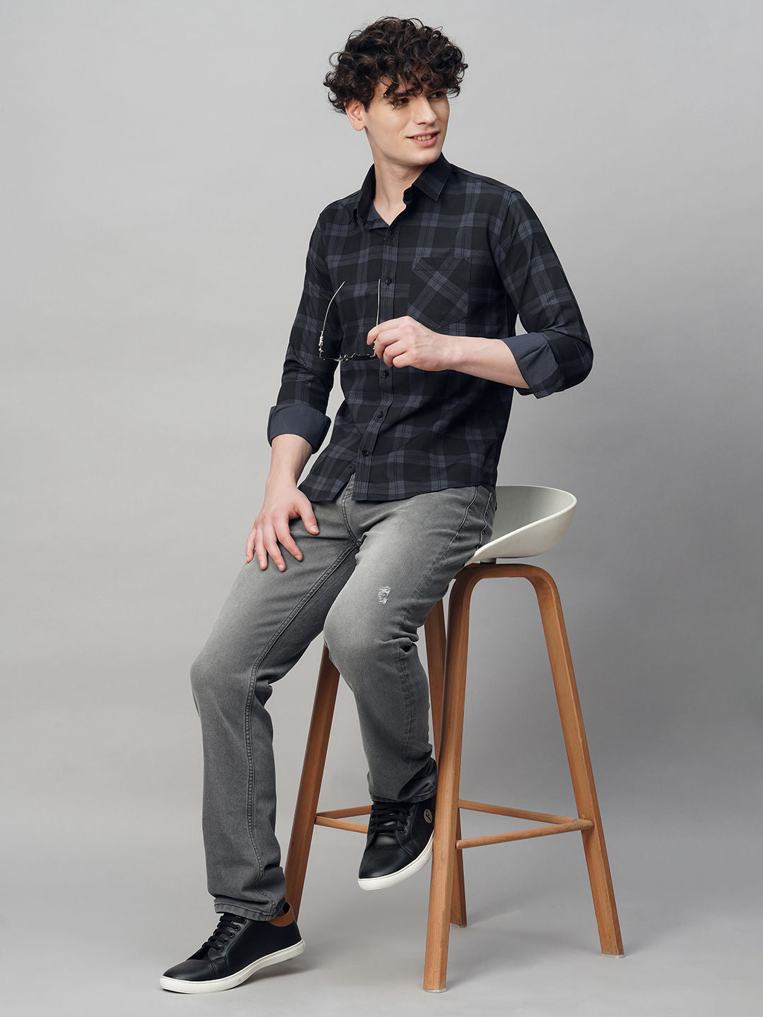 Rugged Checked Cotton Shirt for Men