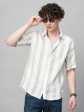 Effortless Cultured Crochet Jute Cotton Striped Half Sleeves Shirt for Men