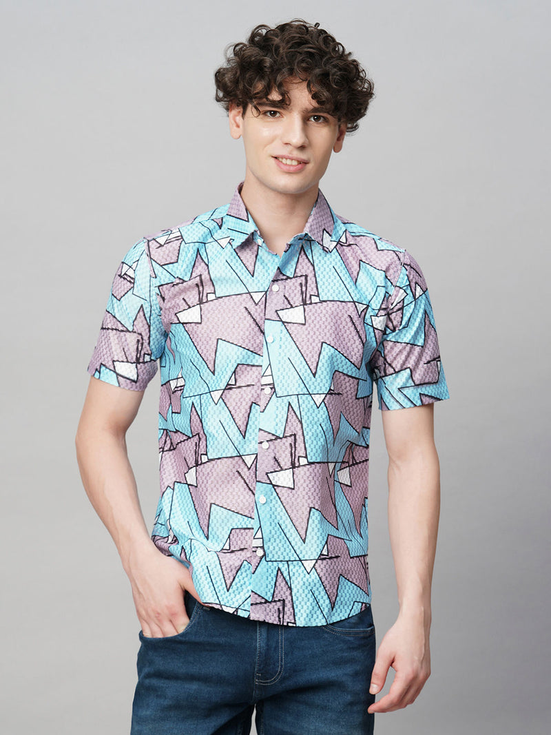 Preppy Printed Half Sleeves Men's Shirt 3