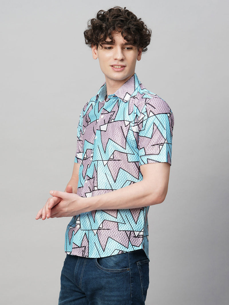 Preppy Printed Half Sleeves Men's Shirt 6