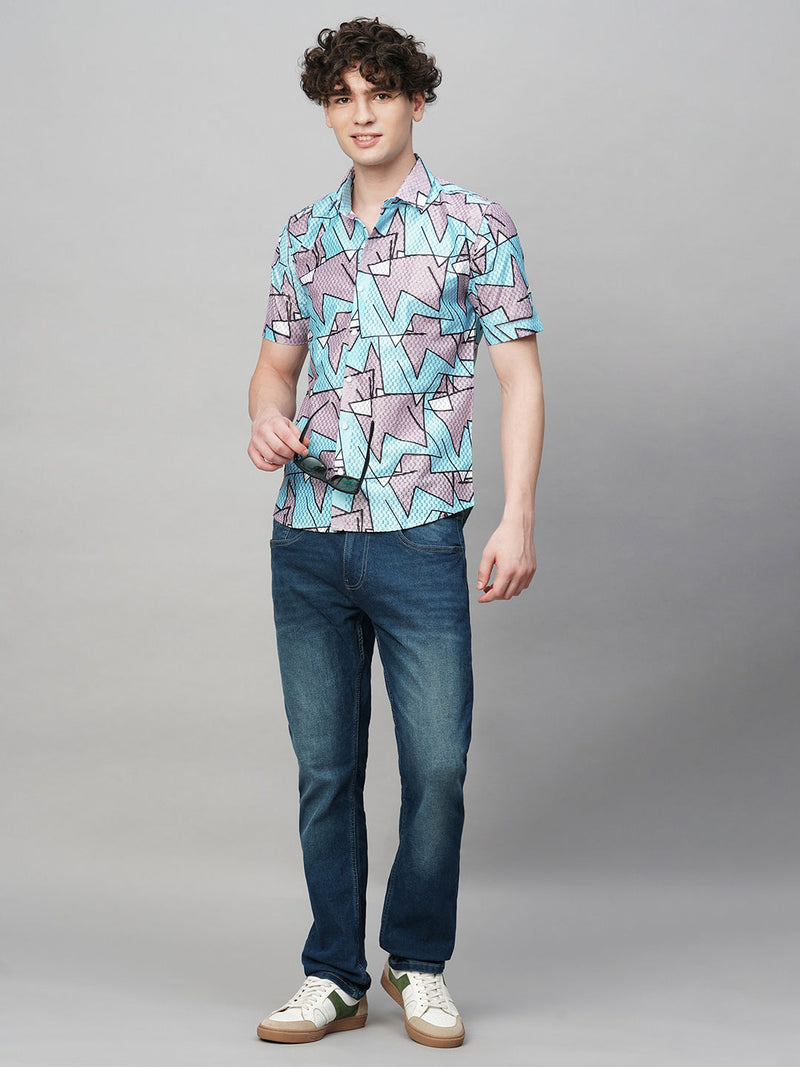 Preppy Printed Half Sleeves Men's Shirt 4