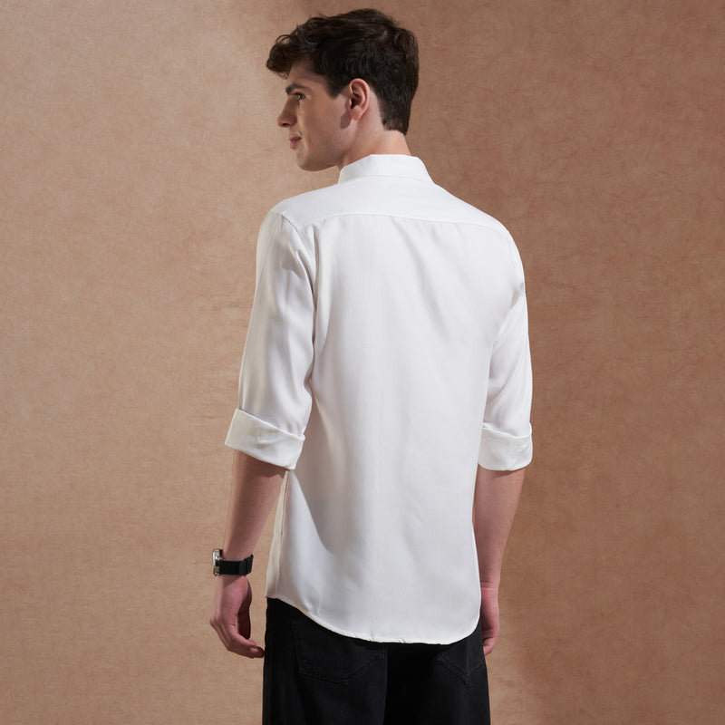 White Dual Flap Pocket Slim Fit Shirt for Men 5