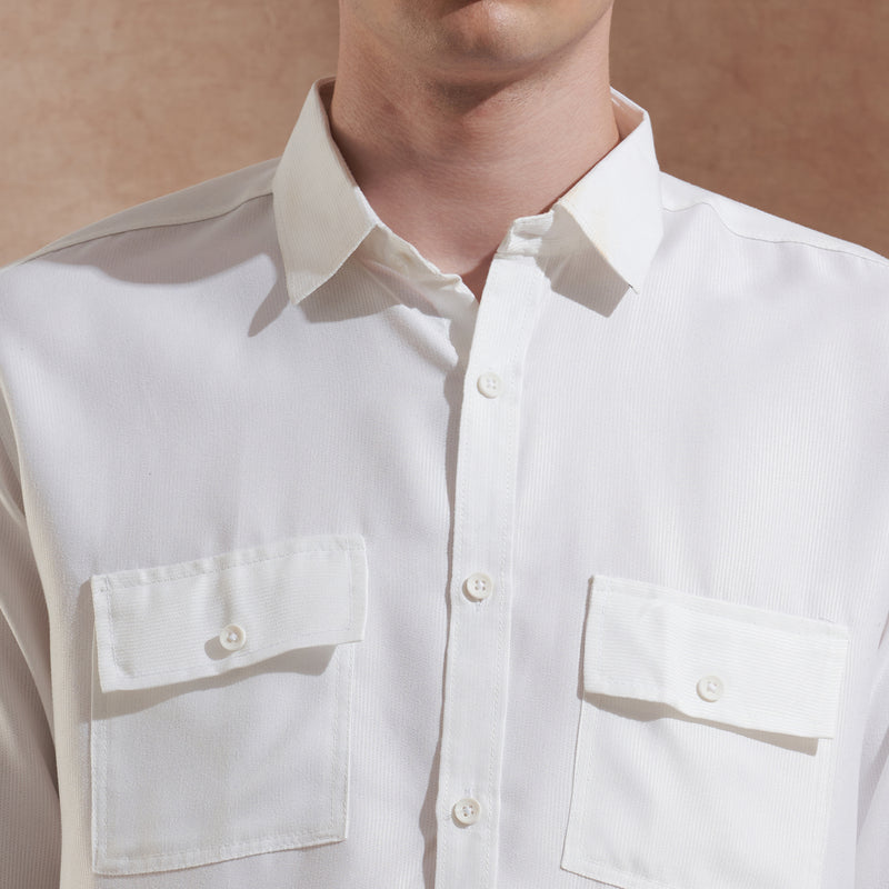 White Dual Flap Pocket Slim Fit Shirt for Men 3
