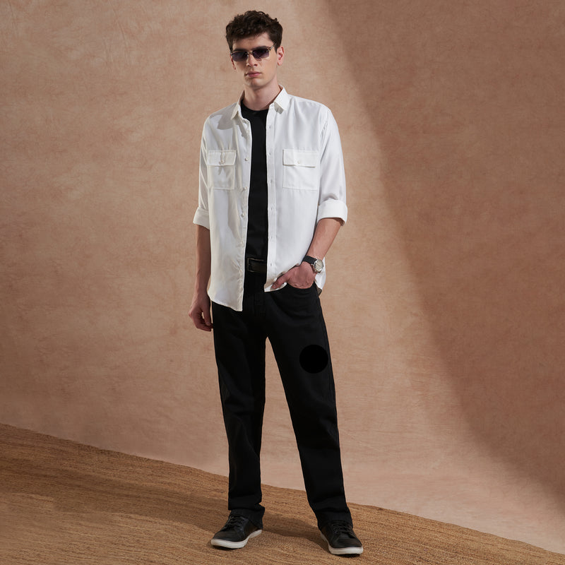 White Dual Flap Pocket Slim Fit Shirt for Men 4
