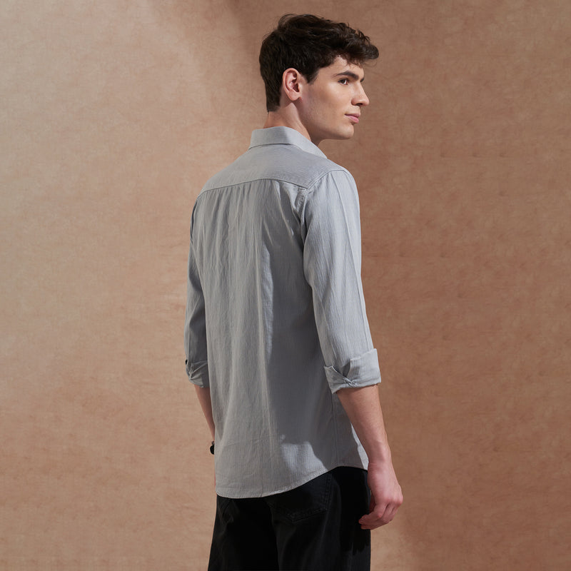 Men Light Grey Solid Spread Collar Slim Fit Casual Shirt 6