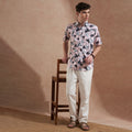 Men Pink Floral Printed Slim Fit Casual Shirt Short Sleeve