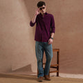 Men Dark Purple Solid Spread Collar Slim Fit Casual Shirt