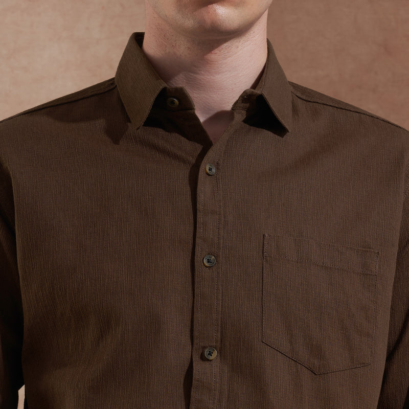 Men Dark Brown Solid Spread Collar Slim Fit Casual Shirt 6