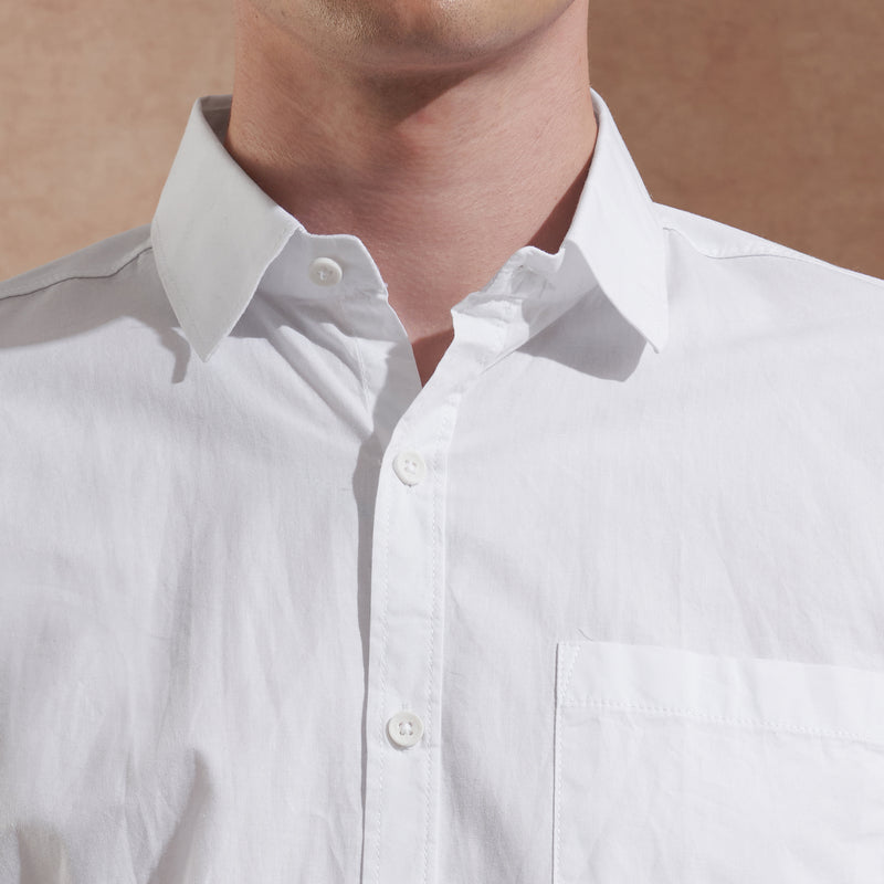 Men White Solid Spread Collar Slim Fit Casual Shirt 5
