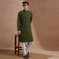Men’s Olive Green Tonal Embroidered Kurta
