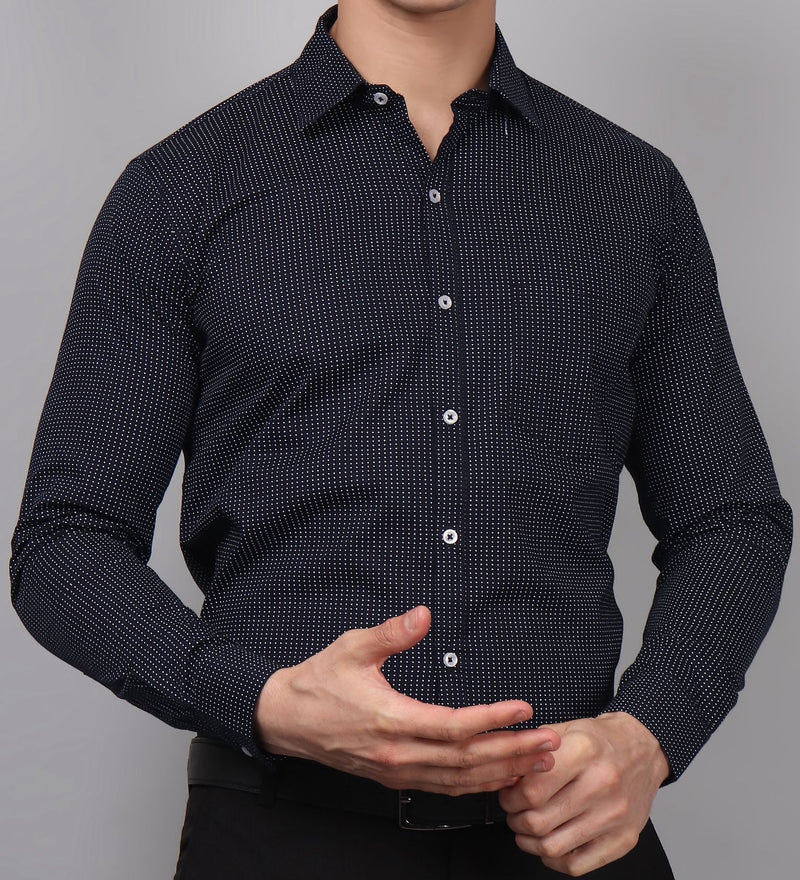 Navy Blue Dot Printed Cotton Shirt for Men 1