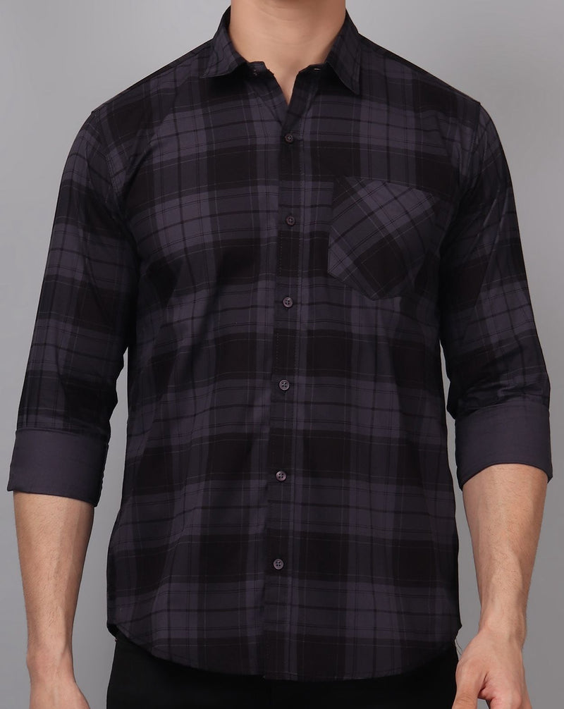 Grey Black Checked Cotton Shirt for Men 1