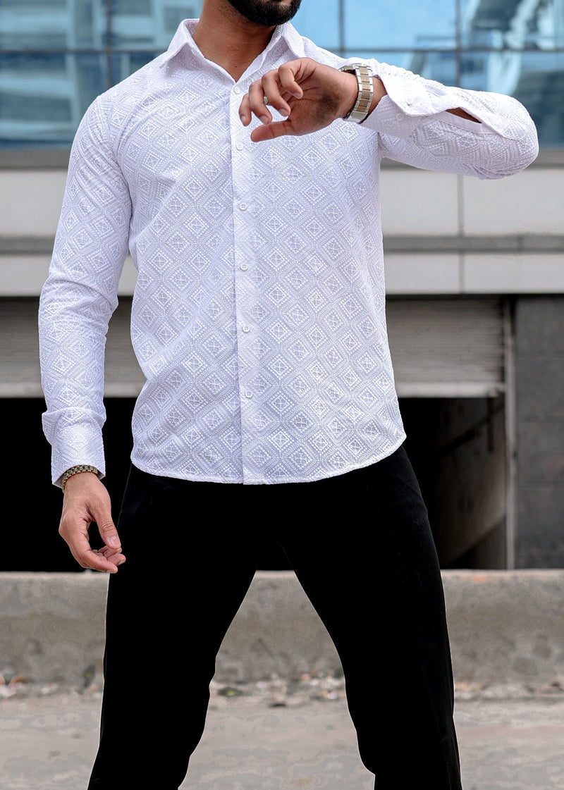 VOZIA Spark White Chikankari Men's Shirt 5