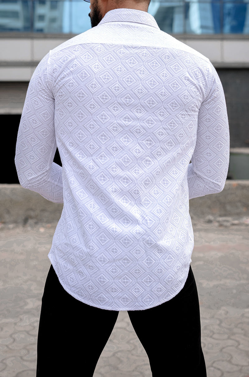 VOZIA Spark White Chikankari Men's Shirt 9