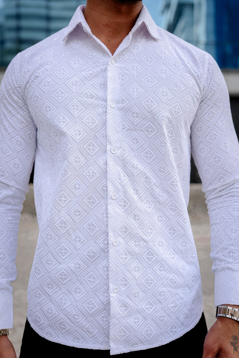 VOZIA Spark White Chikankari Men's Shirt 6