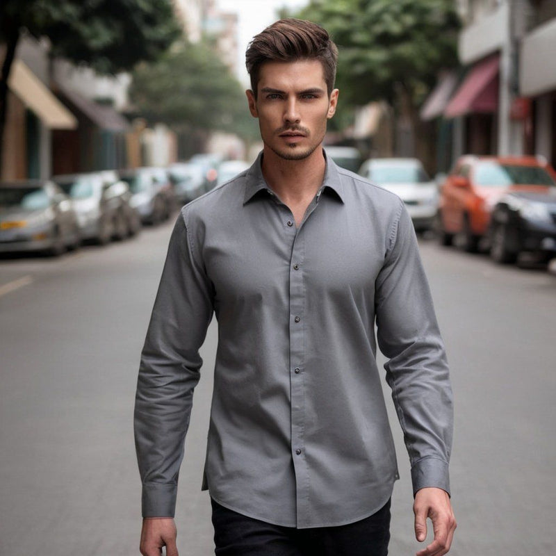 Metal Grey Cotton Shirt for Men 6