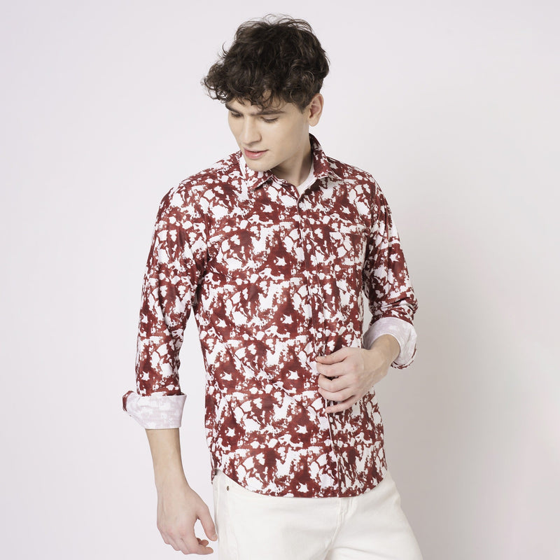 Red and White Abstract Printed Shirt for Men 7