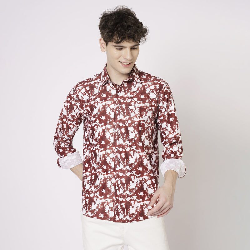 Red and White Abstract Printed Shirt for Men 5